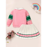 Toddler Girls 2-Piece Outfit – Colorblock Letter Graphic Sweatshirt & Pleated Skirt Set