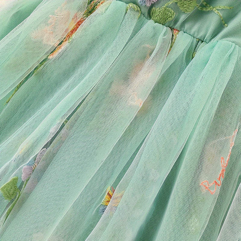 Toddler Girl Sleeveless Floral Tulle Dress with Bowknot – Princess Sundress for Summer Playwear