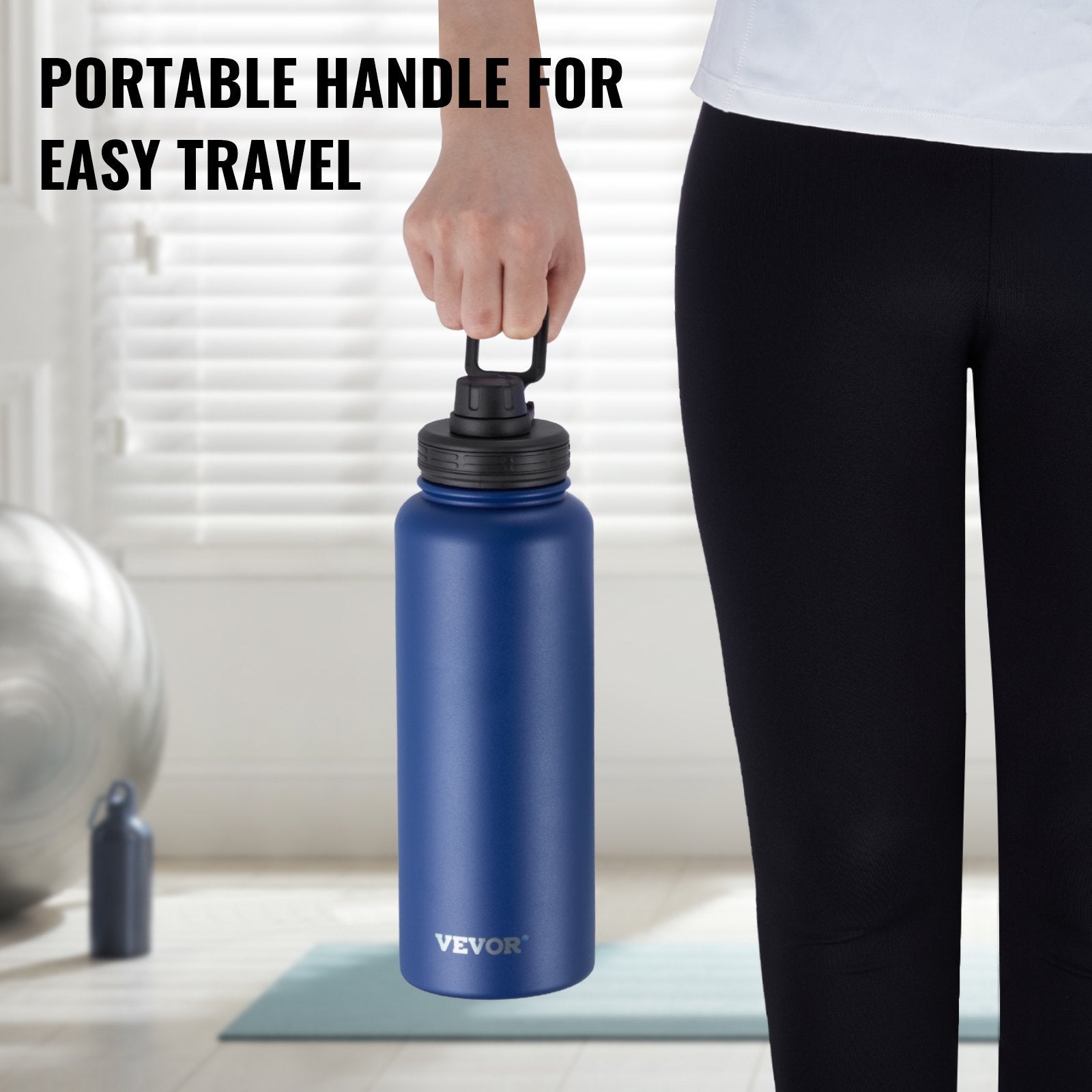40 oz Insulated Water Bottle with 3 Lids - Stainless Steel Vacuum Flask for Hot & Cold Drinks