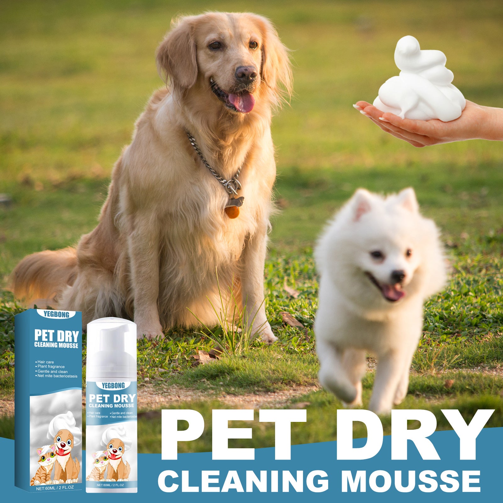 Pet Dry Foam Cleaner – No-Wash Odor Eliminator with Chamomile & Coconut Oil for Fresher, Softer Fur