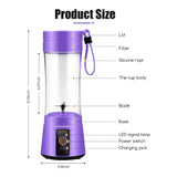 Portable Blender Cup,Electric USB Juicer Blender,Mini Blender Portable Blender For Shakes and Smoothies, juice,380ml, Six Blades Great for Mixing，Pink，Black，Purple - PulinGO