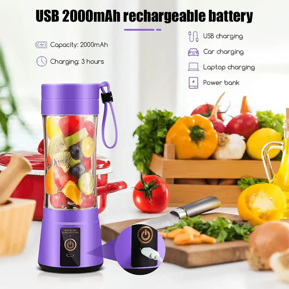 Portable Blender Cup,Electric USB Juicer Blender,Mini Blender Portable Blender For Shakes and Smoothies, juice,380ml, Six Blades Great for Mixing，Pink，Black，Purple - PulinGO