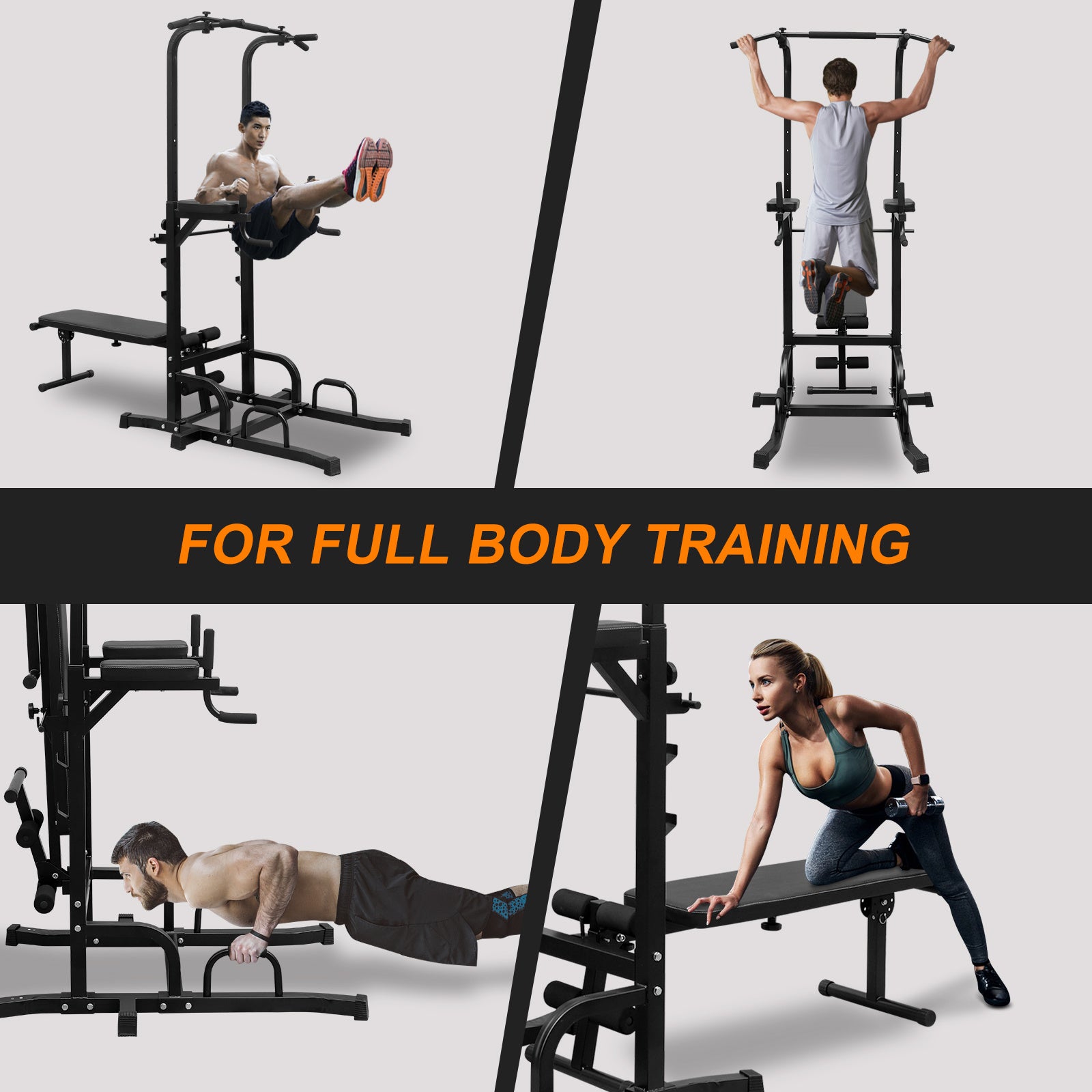 Power Tower Parallel Bar Station with Bench & Chin-Up Bar – Full Body Strength Training Home Gym 🏋️‍♂️🔥