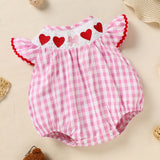 Newborn Baby Girls Valentine’s Day Romper ❤️ Plaid Heart Embroidery with Ruffle Sleeves 👶