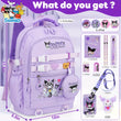 Kuromi Large-Capacity Backpack Set – Kids & Teens Bookbag + Coin Purse + Plush Charm + Stationery Set + Badge Bundle