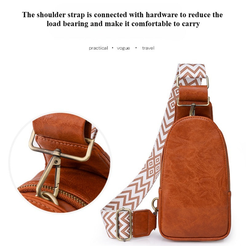Women’s Chest Sling Bag – PU Leather Small Crossbody with Wide Guitar Strap