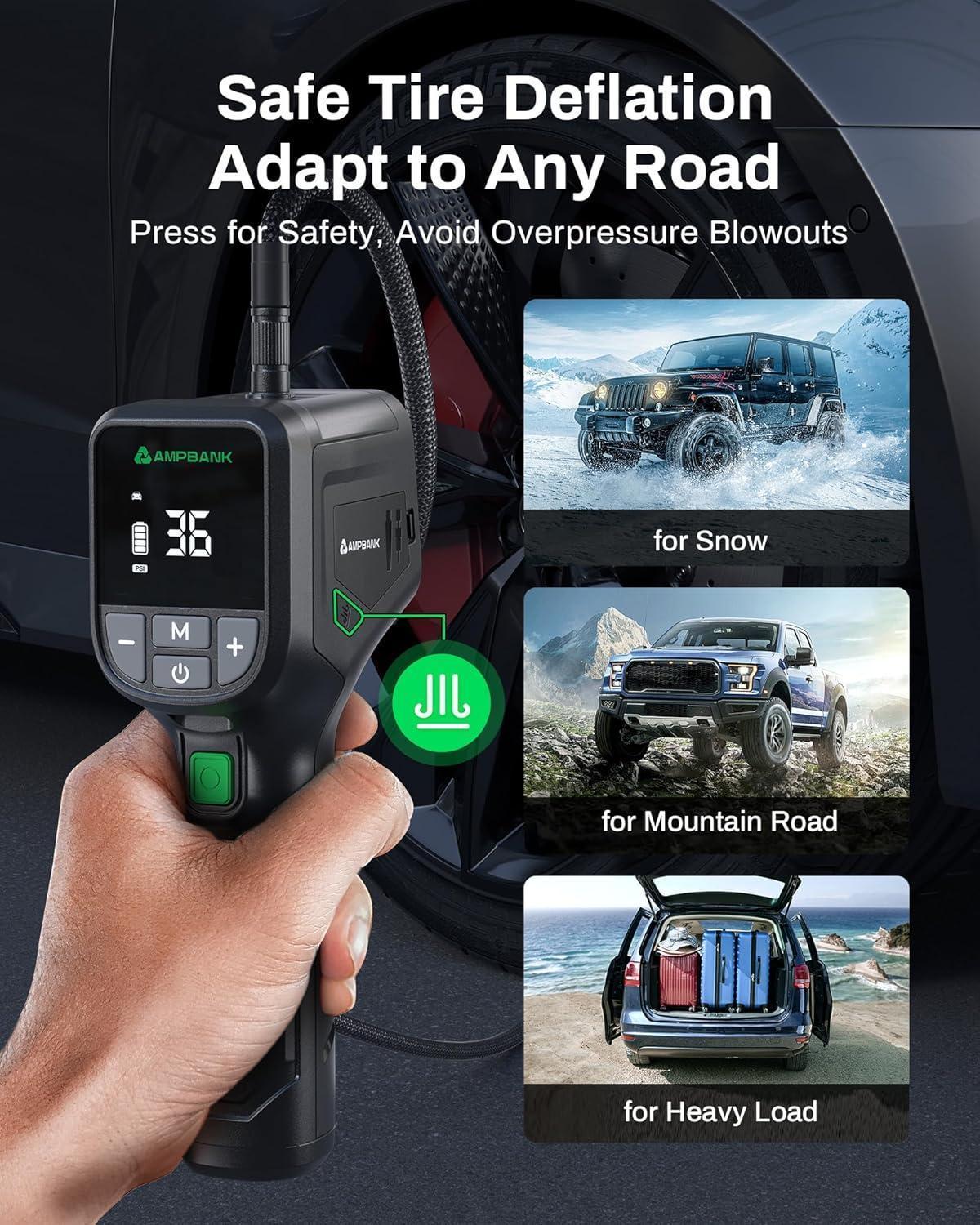 Portable Tire Air Pump with LED Light & Pressure Gauge