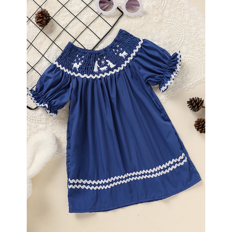 Toddler & Infant Girl Christmas Dress 🎄 Santa Embroidery Smocked Party Outfit