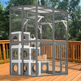 Outdoor Wooden Cat Catio – Spacious Walk-In Kennel with Platforms, Napping Houses & Solid Wood Construction (Grey)