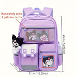 Kuromi Lightweight Backpack – Multi-Compartment Student Organizer with Adjustable Straps & Violet White Oxford Fabric Design