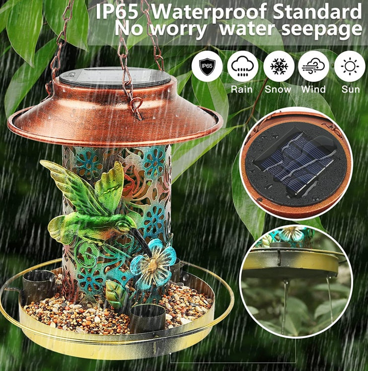 Solar Bird Feeder with Lantern Design – Hanging Metal Outdoor Bird Feeder with S-Hook, Solar Garden Light & Gift for Bird Lovers