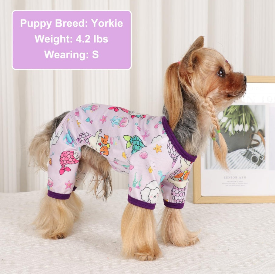 Dog Pajamas PJs – Soft Stretchy Clothes for Small Dogs & Cats, Mermaid Print Onesies for Puppies, Chihuahuas & Yorkies