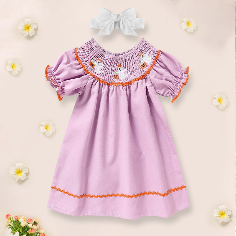 Infant Baby Girl Halloween Dress 🎃 Ghost Embroidery Outfit + Matching Headband