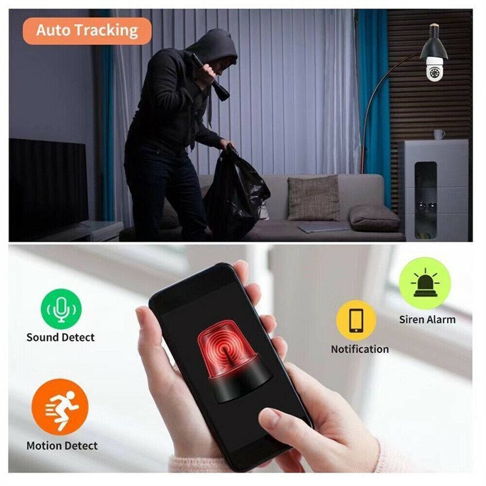 360° Light Bulb Security Camera - 1080P WiFi Camera with Easy E27 Socket Installation