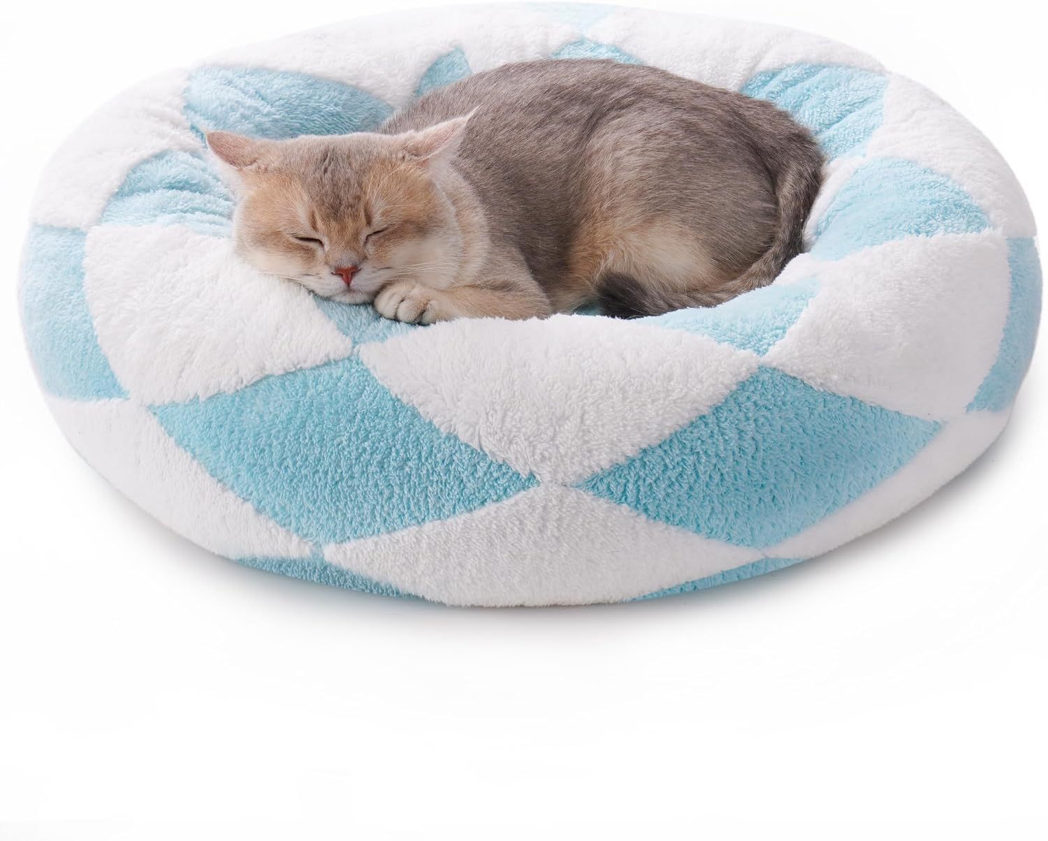 Mewoofun Donut Cat Bed – 23" Round Washable Plush Calming Pet Bed with Jacquard Shaggy Fabric & Non-Slip Bottom