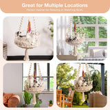 Mewoofun Boho Macrame Cat Swing – Handwoven Hanging Bed with Soft Mat & Toy, Decorative Hammock for Indoor Cats
