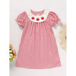 Toddler Kids Girls Back to School Dress – Smocked Collar Puff Sleeve Plaid Embroidered Outfit