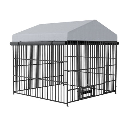 Large Outdoor Dog Kennel with Roof Cover, Lockable Door – 6.6'L × 6.6'W × 6.4'H Pet Run Enclosure