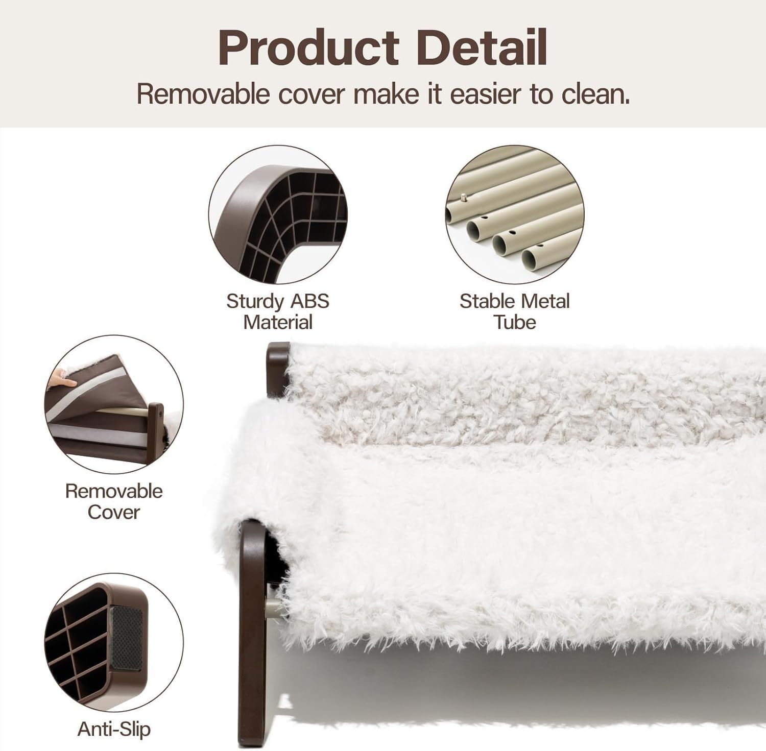 Mewoofun Raised Cat Bed – Elevated Plush Sofa with Non-Slip Bottom, Washable Cushion & 44 lbs Support for Cats & Small Dogs