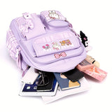 Sanrio Hello Kitty Large Capacity Laptop Backpack with Adjustable Straps & 2 Free Hairpins – Purple Plaid Print