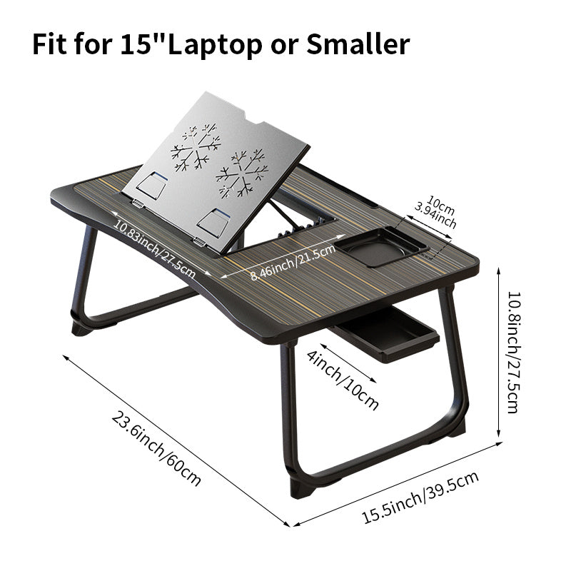 Foldable Laptop Desk for Bed or Couch – Work-from-Bed Table with Cup Holder, Drawer & Adjustable Legs