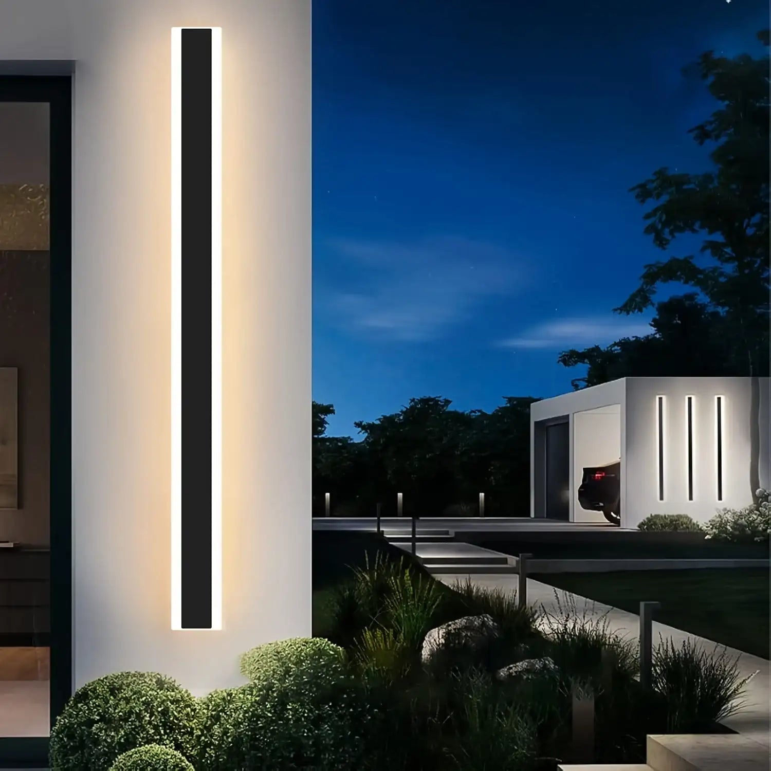Outdoor Wall Lights Long Wall Sconce Dimmable With Remote Control Long Strip Modern LED Outdoor Wall Light Fixture 1 Pack Black Wall Mount Lighting Sconce Exterior Lights Wall Sconce For House Living Room Corridor - PulinGO