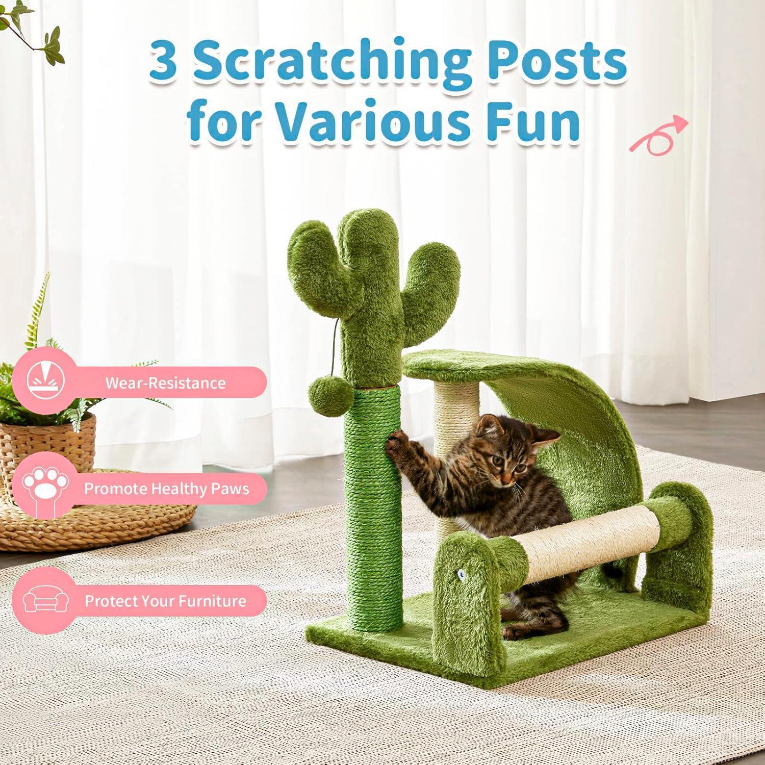Cactus-Shaped Sisal Rope Cat Scratching Post – Easy Assembly and Stylish Green Design