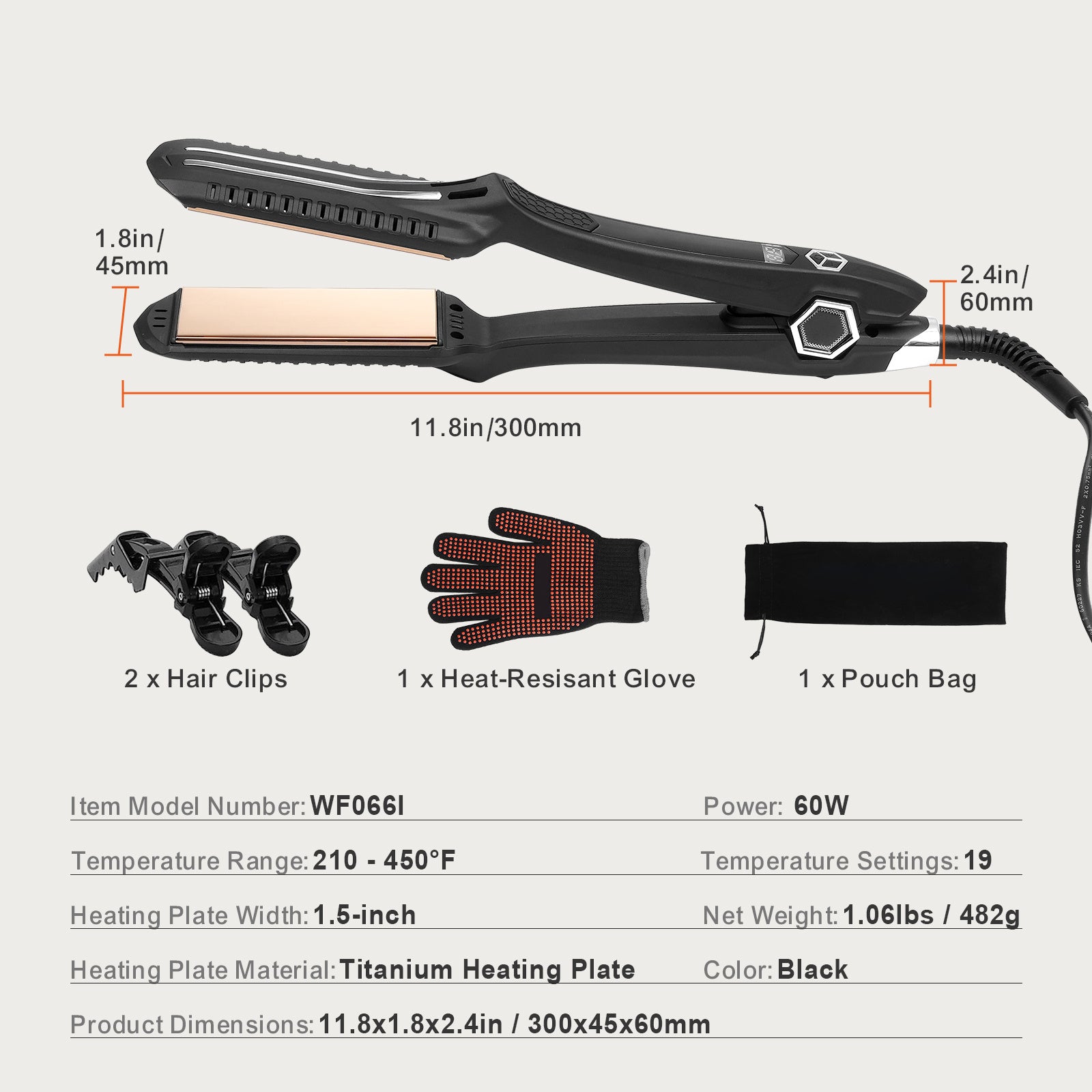 VEVOR Hair Straightener ✨ Titanium Flat Iron with Infrared Heat, 19 Temp Levels & LCD Display – Salon & Travel