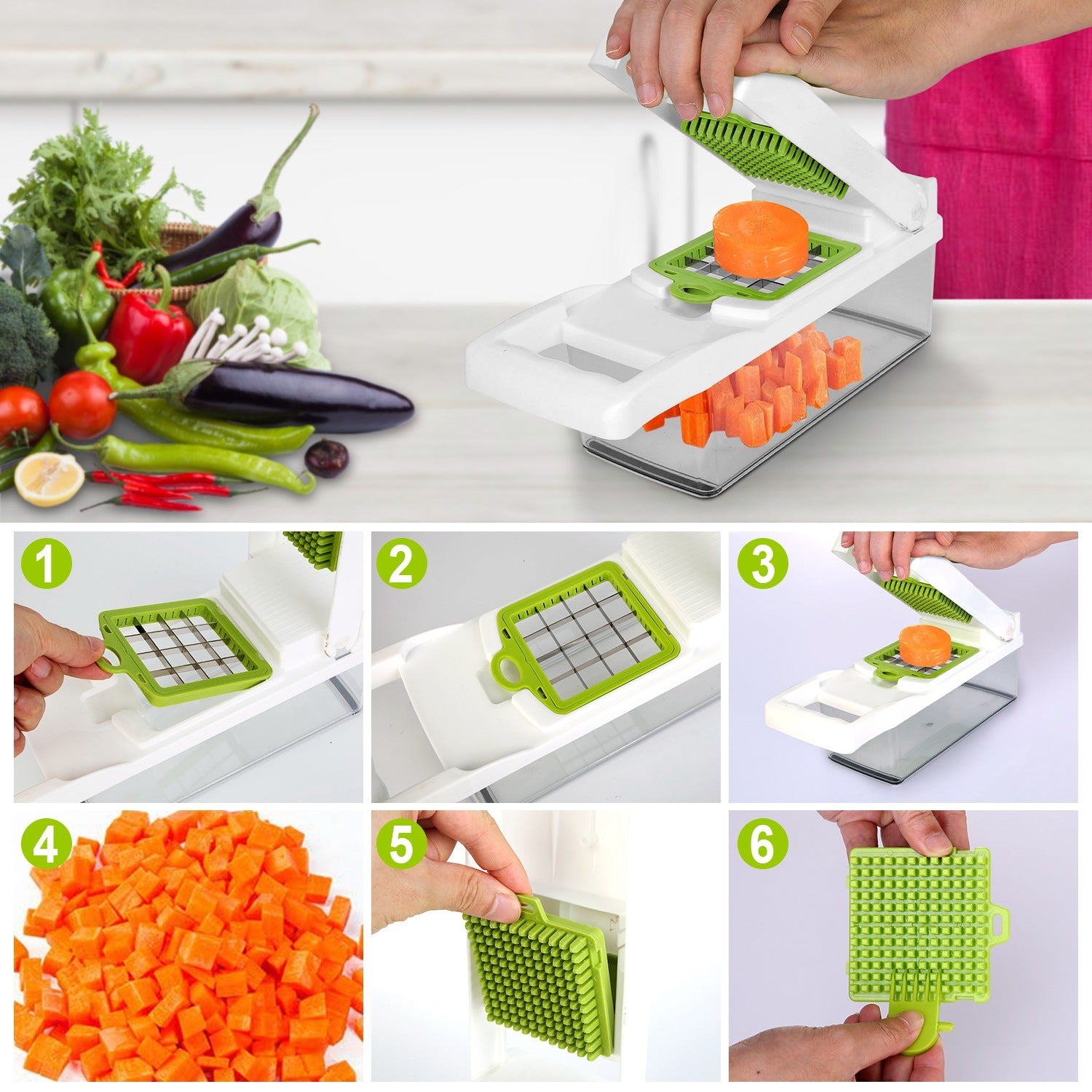 12-in-1 Vegetable Chopper with Container – Multifunctional Slicer, Dicer, Grater, Peeler & Kitchen Tool Set