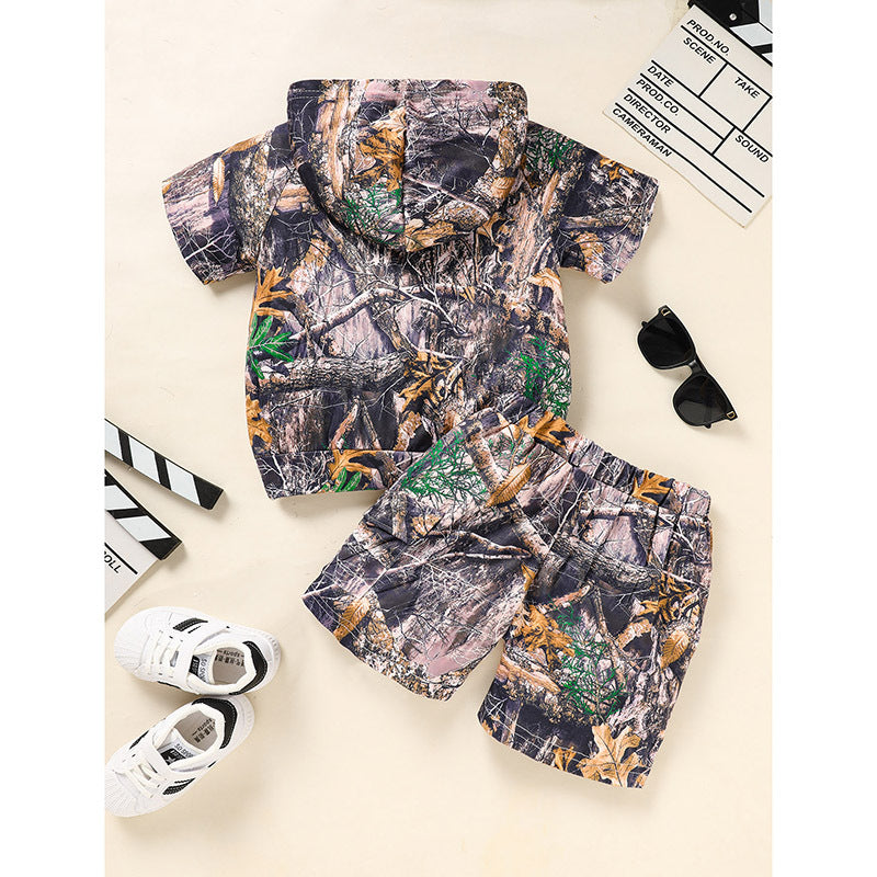 Toddler Baby Boy Camouflage Outfit – Short Sleeve Hoodie & Pocket Shorts 2PCS Summer Set