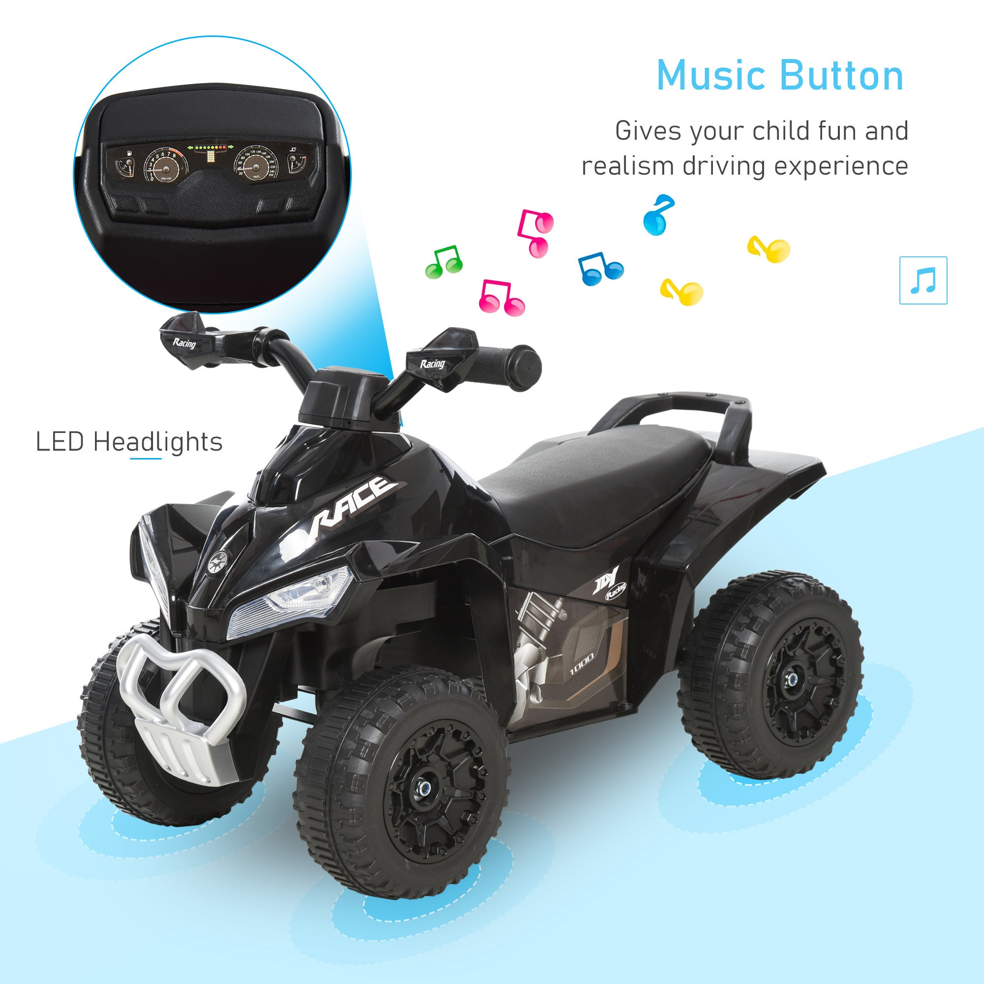 No-Power Ride-On Push Car for Kids – Foot-to-Floor Slide Racer with Music & Lights, Ideal for 1.5–3 Years Old (Black)