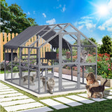 Outdoor Cat House with Platforms – 110″ Large Kitten Enclosure & Playpen with Waterproof Cover (Grey)