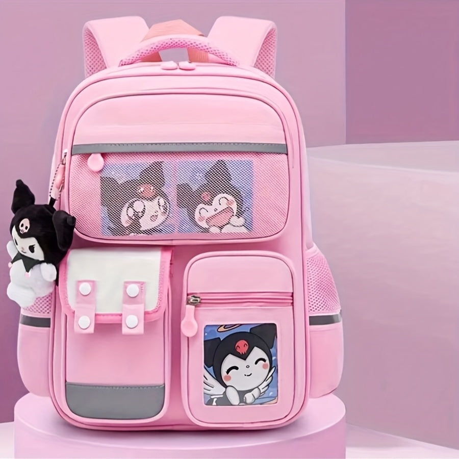 Kuromi Lightweight Backpack – Multi-Compartment Student Organizer with Adjustable Straps & Violet White Oxford Fabric Design