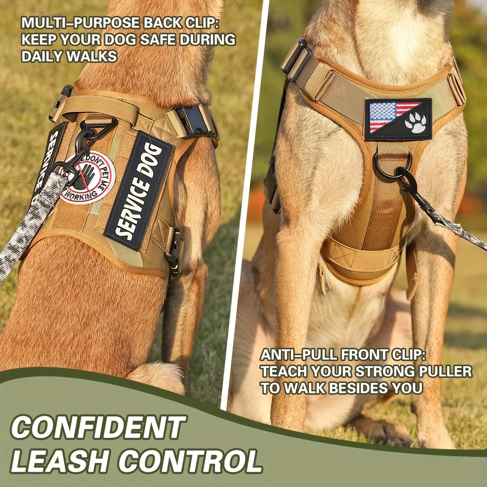 American Local Tactical Pet Harness – Adjustable Reflective Service Dog Vest with Metal Buckle for Training & Hiking