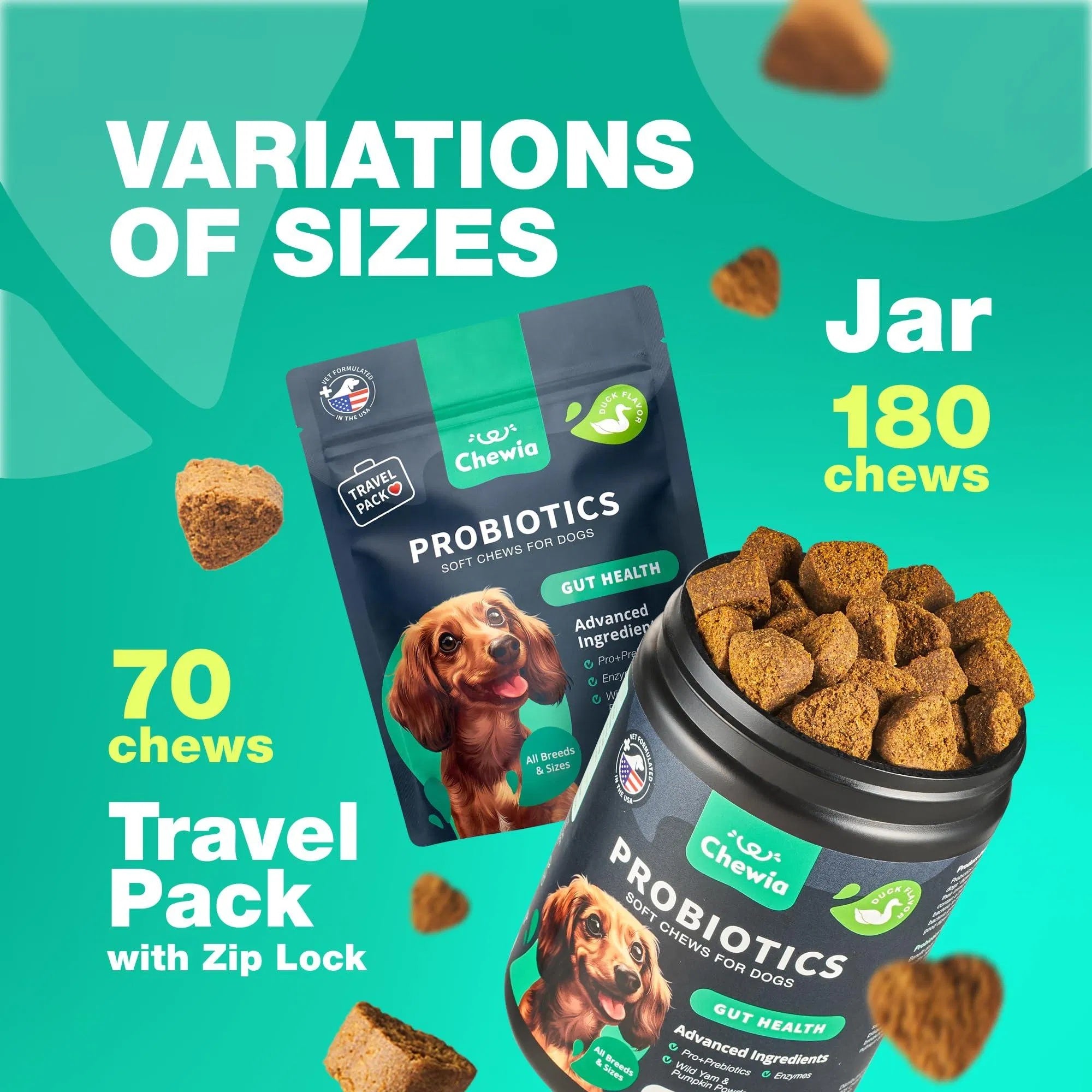 Probiotics for Dogs – 180 Chews with Digestive Enzymes for Gut Health, Immunity, Yeast Balance & Allergy Relief