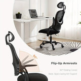 OLIXIS Ergonomic Office Desk Computer Chair, High Back Comfy Swivel Home Gaming Mesh Chairs with Wheels, Adjustable Headrest, Comfortable Lumbar Support, Flip-up Arms, 144° Tilt for Study - PulinGO