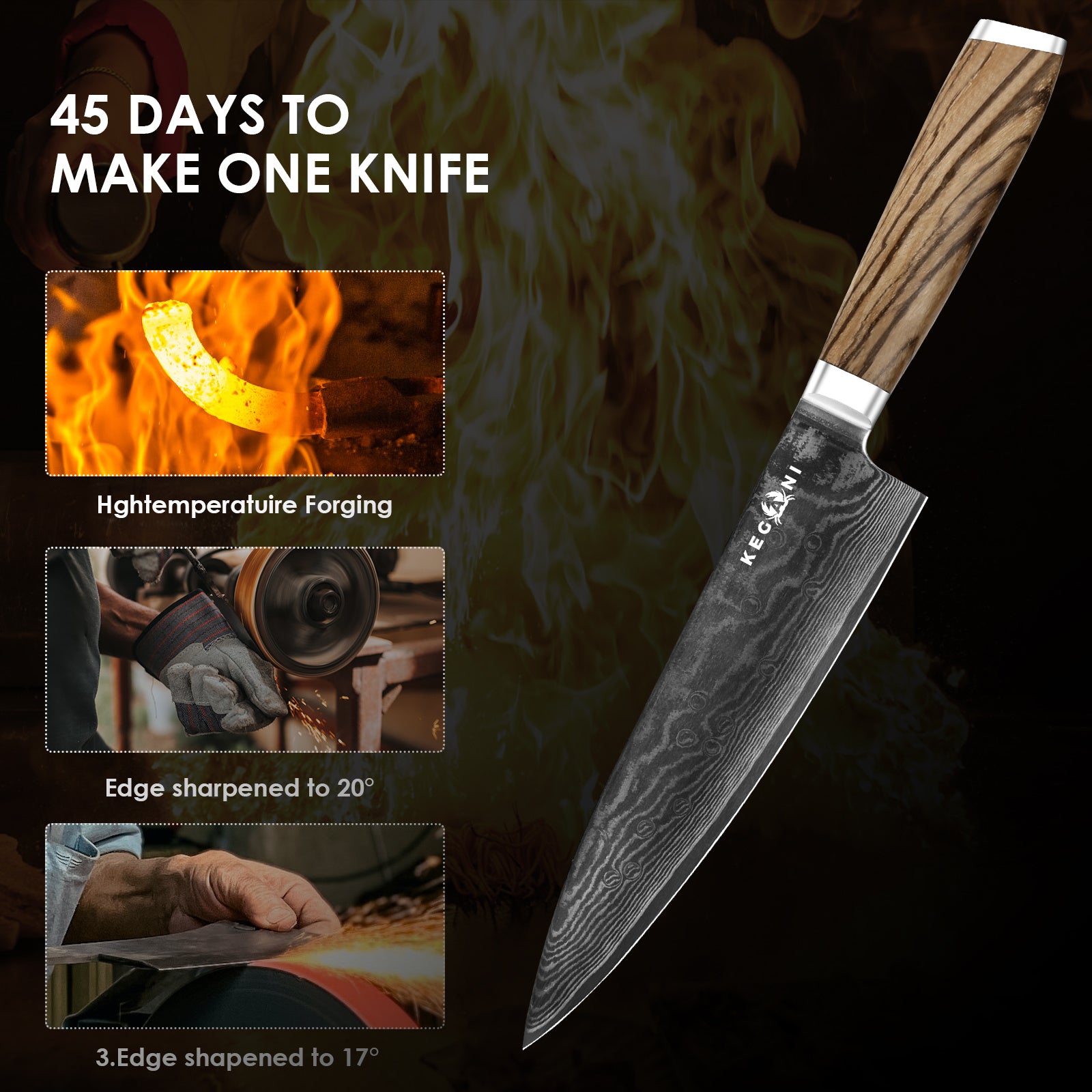 Kegani 8‑Inch Japanese VG‑10 Damascus Chef Knife – 67‑Layer Ultra‑Sharp Blade with Ergonomic Full‑Tang Handle