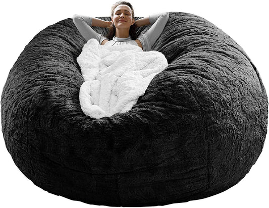 Big Round PV Velvet Bean Bag Cover (5 ft) – Soft Fluffy Cover Only, No Filler