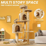 Dark Grey Multi-Level Cat Tree – Scratching Posts, Cozy Houses & Hanging Toys - PulinGO