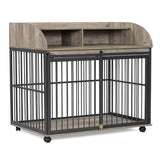 Heavy Duty Large Dog Cage Furniture – Indoor Wooden Kennel Crate with Double Doors & Metal Frame
