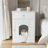 Wooden Pet House Litter Box Furniture – Multi-Functional Enclosure with Fence, Drawers & Modern Wooden Design