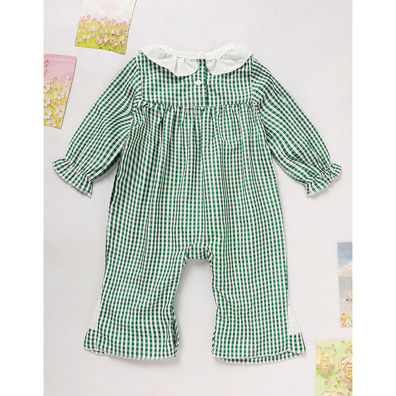 Newborn Baby Girl Long Sleeve Bodysuit – Green Plaid Clover Print One-Piece Outfit