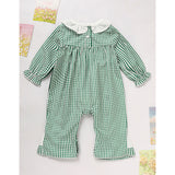 Newborn Baby Girl Long Sleeve Bodysuit – Green Plaid Clover Print One-Piece Outfit