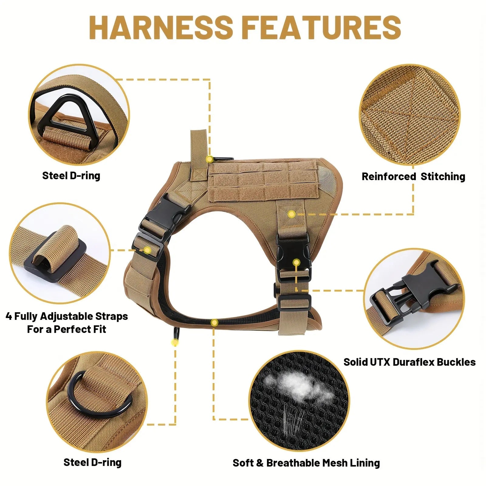 American Local Tactical Pet Harness – Adjustable Reflective Service Dog Vest with Metal Buckle for Training & Hiking