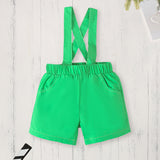 Newborn Baby Boy St. Patrick’s Day Outfit ☘️ Clover Print Romper & Suspenders Pants Set (119 karakter ✅)