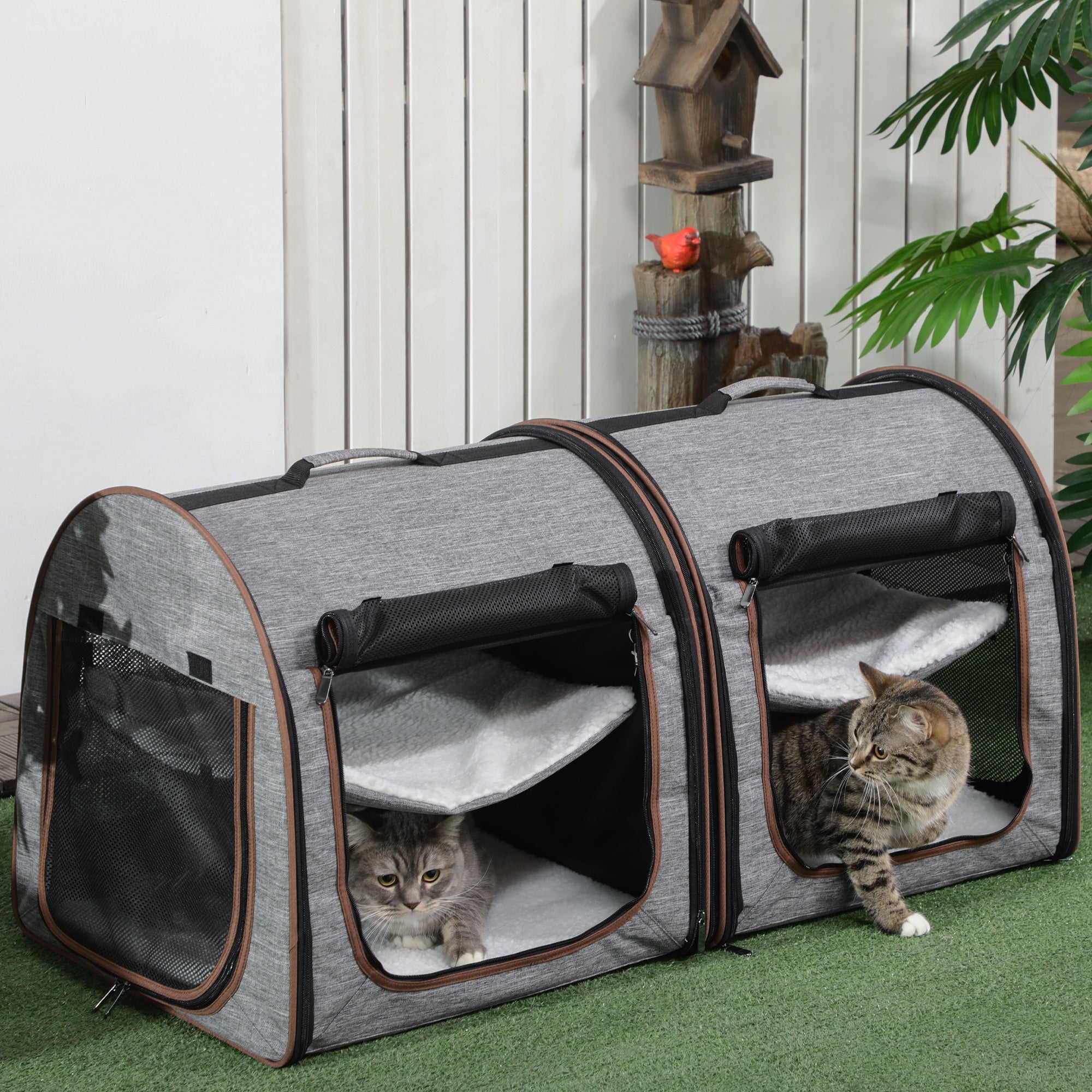 Portable Soft-Sided Pet Carrier with Divider – Two-Compartment, Padded, Foldable & Storage Bag Included