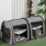 Portable Soft-Sided Pet Carrier with Divider – Two-Compartment, Padded, Foldable & Storage Bag Included