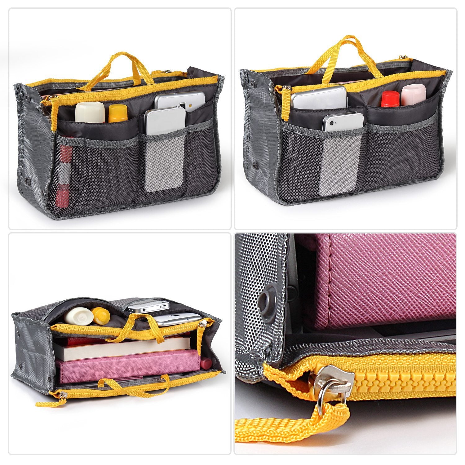 Women’s Travel Insert Handbag Organizer 👜 Multi-Pocket Makeup & Toiletry Purse Liner with Hand Strap