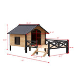 Outdoor Large Wooden Cabin Dog Kennel with Porch – Weather-Resistant House Style Shelter for Medium & Large Pets