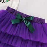 Baby Girl Mardi Gras Outfit 🎭 Ruffle Sleeve Bodysuit + Mesh Tutu Skirt + Hairband Set